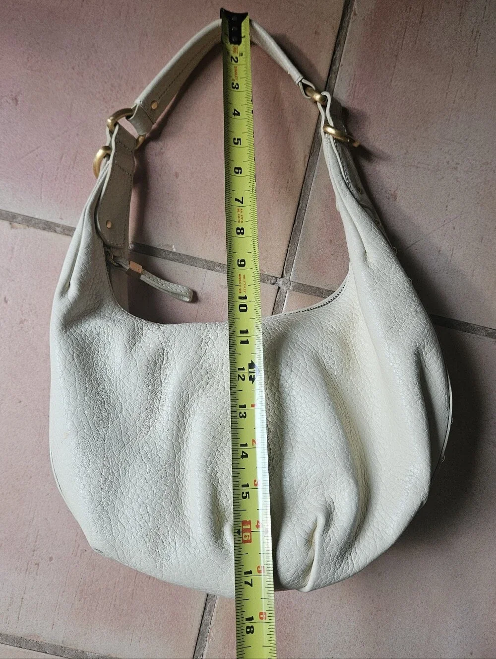 MAXX NEW YORK Cream Pebbled Leather with Gold Hardware Hobo Shoulder Bag